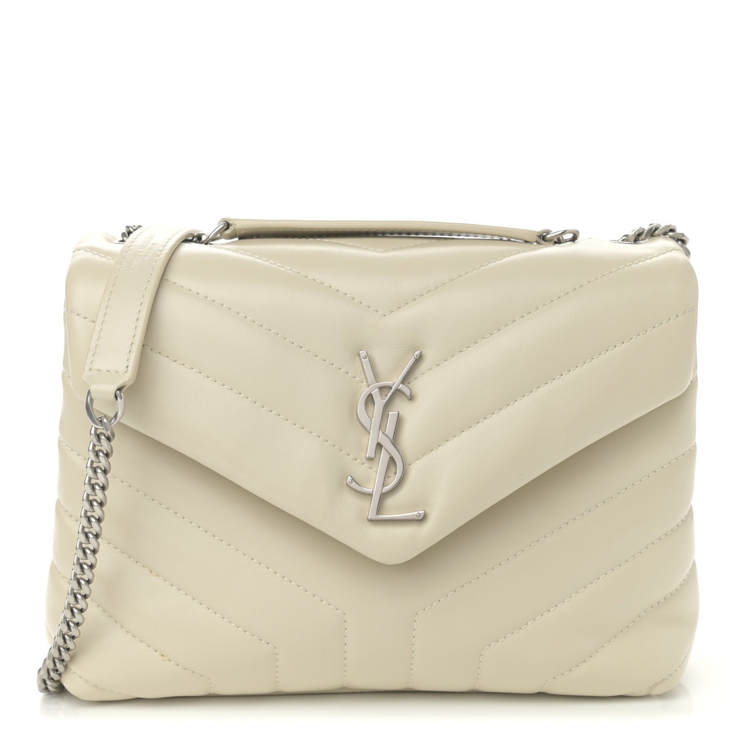 Calfskin Y Quilted Monogram Small Loulou Chain Satchel Ivory