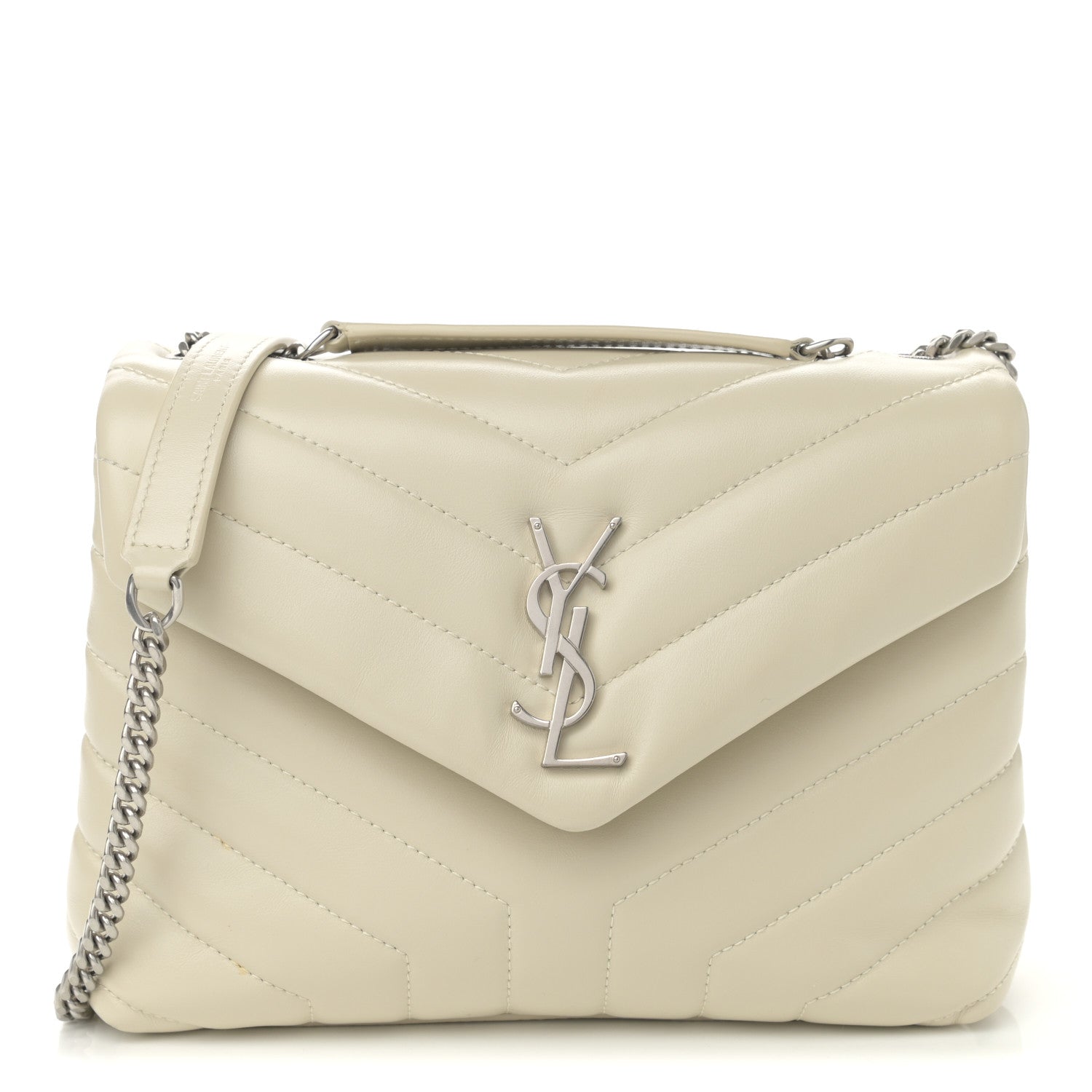 Saint Laurent Calfskin Y Quilted Monogram Small Loulou Chain Satchel Ivory 1 of 12
