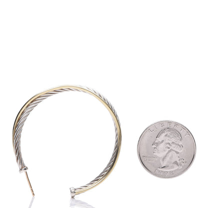 David Yurman Sterling Silver 18K Yellow Gold 44mm Extra Large Crossover Cable Hoop Earrings 2 of 3