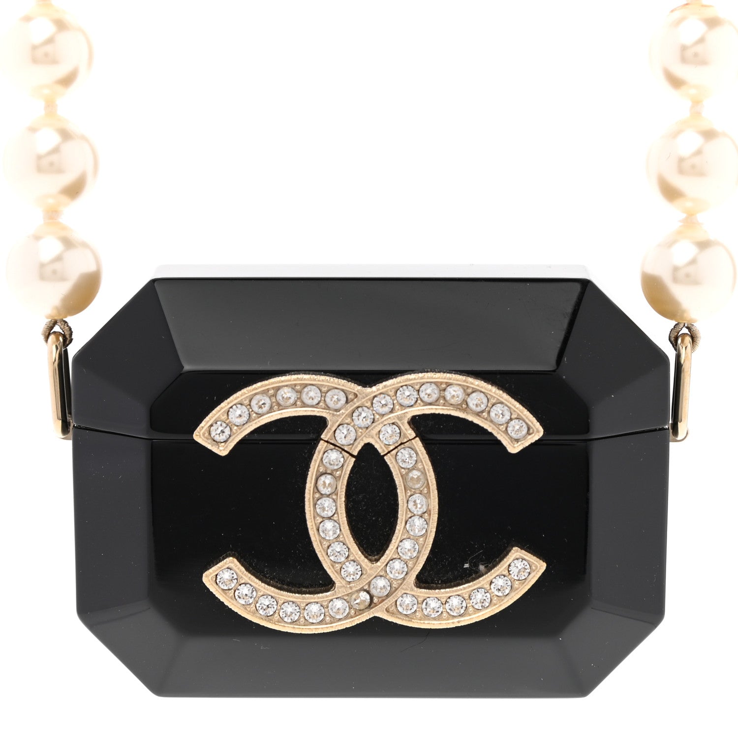 Chanel Resin Crystal Pearl Airpods Pro Holder Necklace Black Pearly White 4 of 8