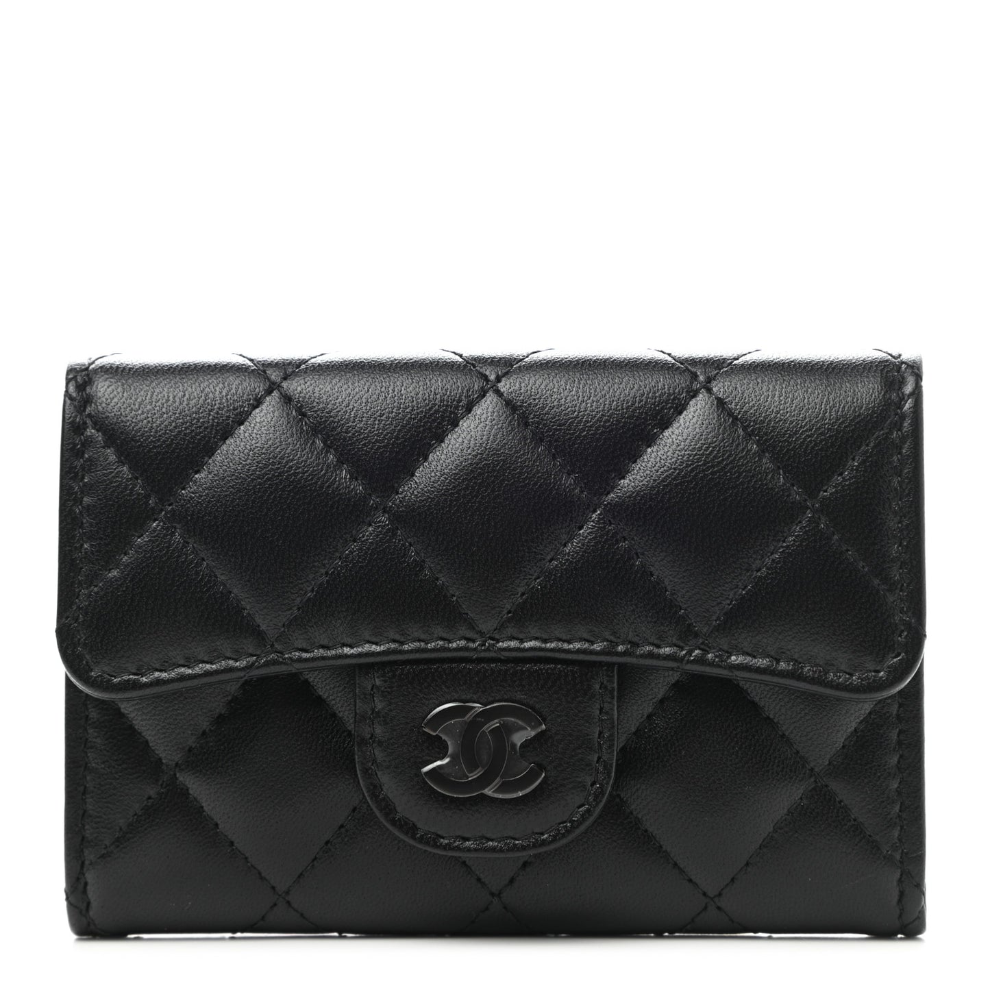 Lambskin Quilted Flap Card Holder Wallet So Black