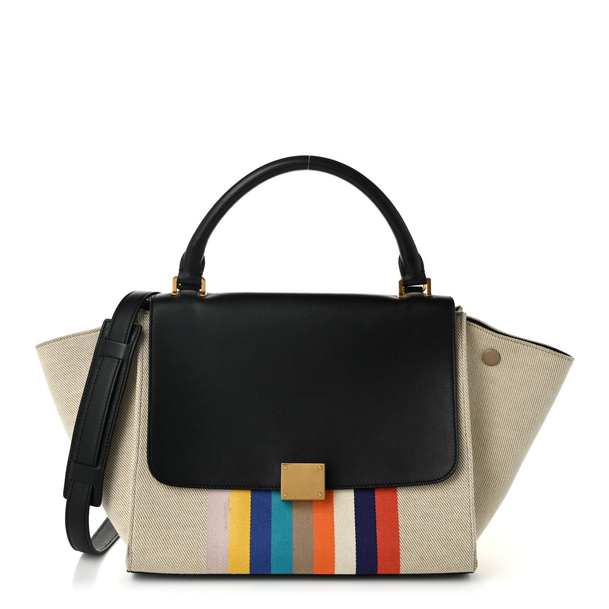 Smooth Calfskin Striped Canvas Small Trapeze Multicolor
