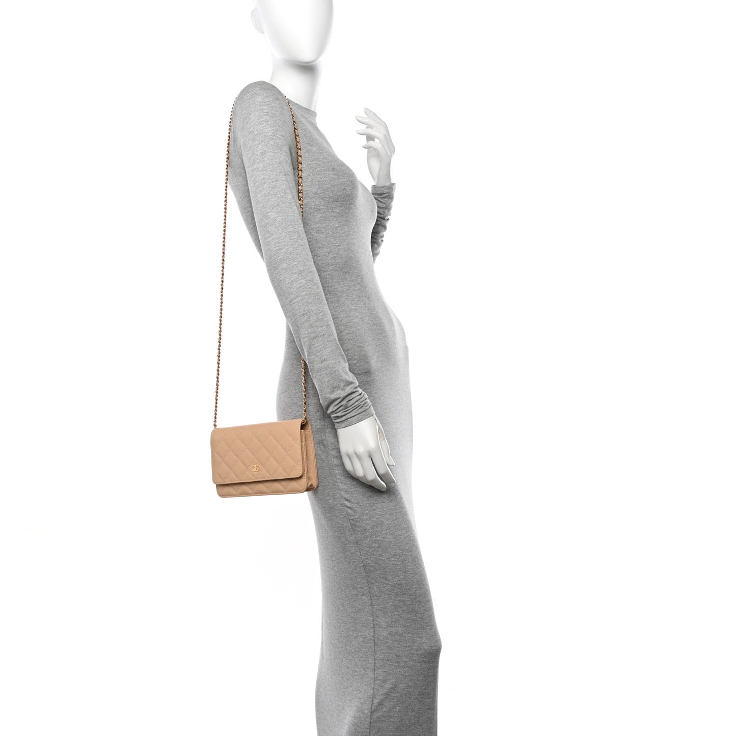 Caviar Quilted Wallet on Chain WOC Beige