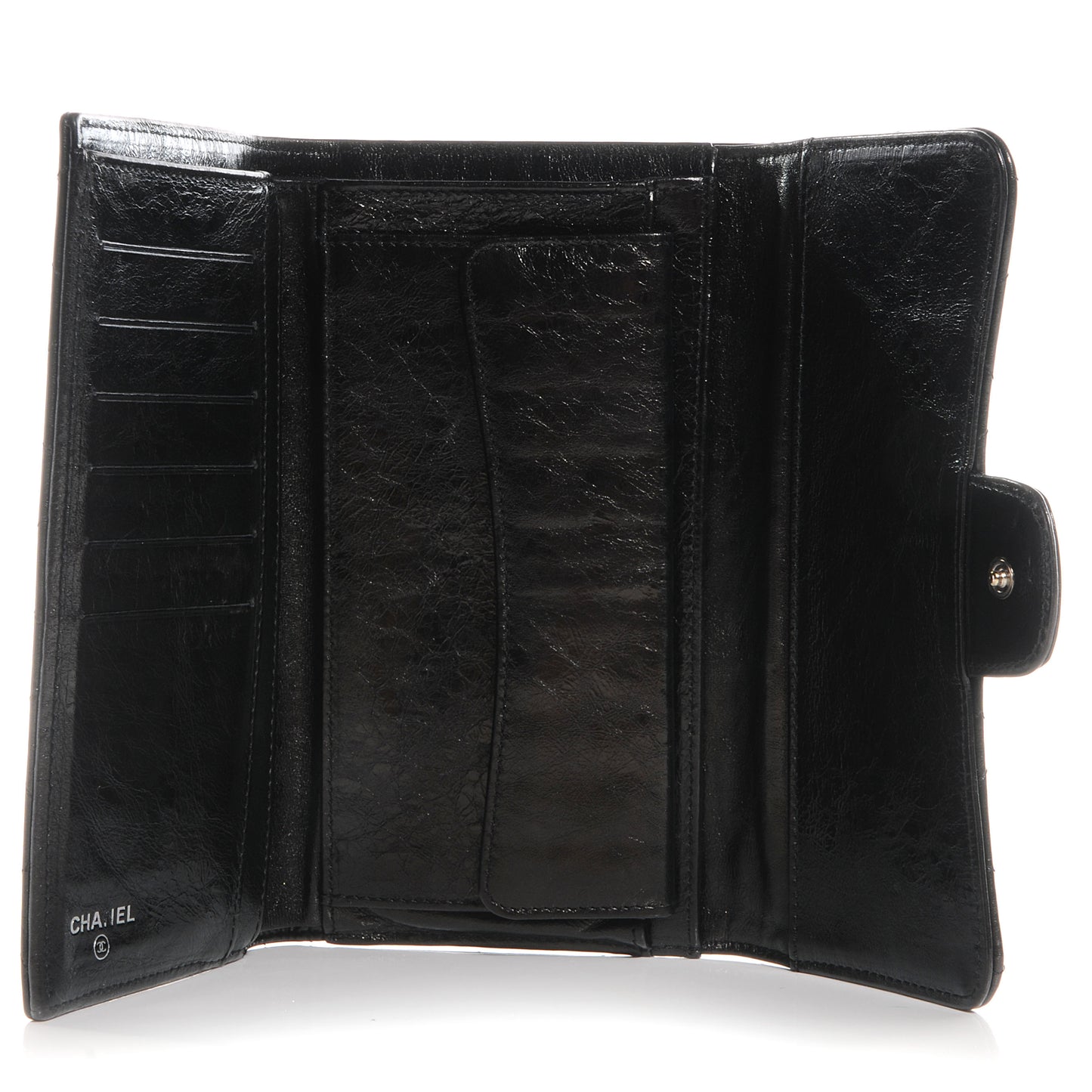 Glazed Calfskin Quilted Reissue Long Flap Wallet Black