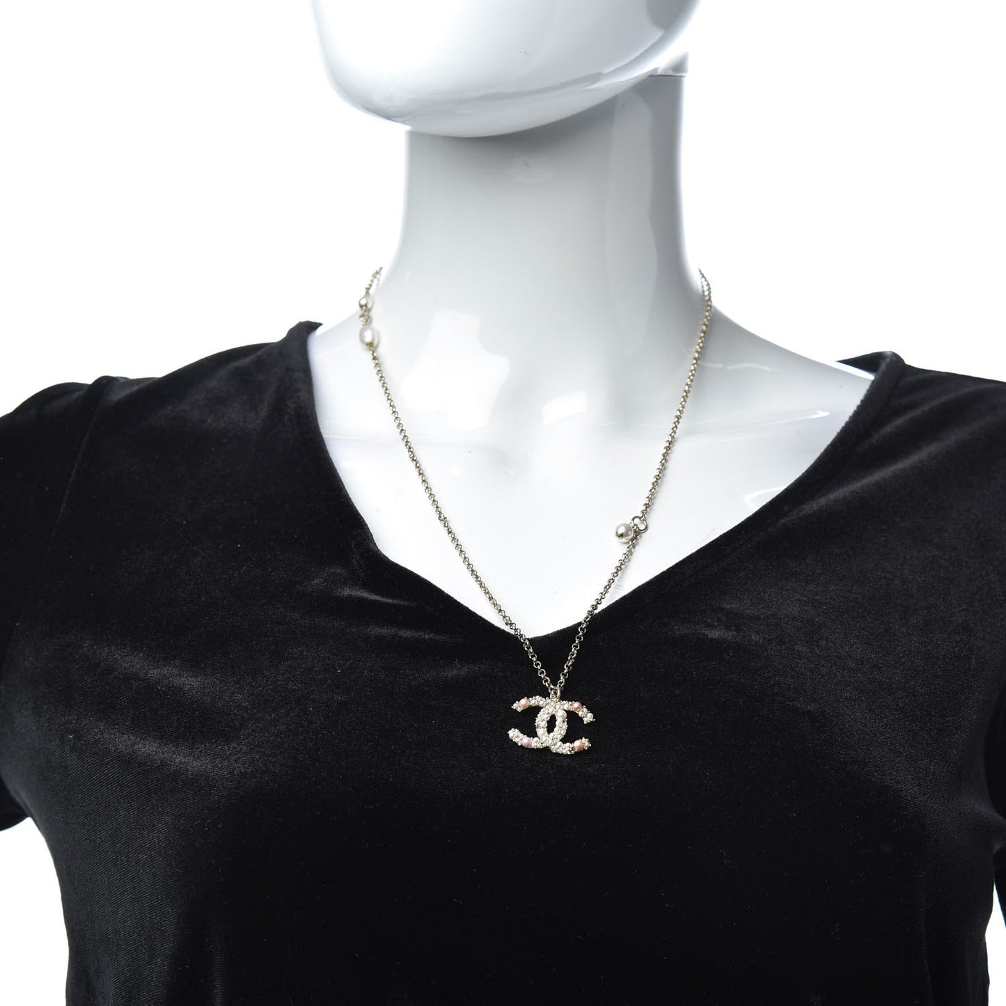 Crystal Pearl CC Pendant Necklace Gold Pink