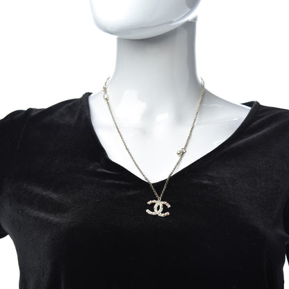 Chanel Crystal Pearl CC Pendant Necklace Gold Pink 2 of 5