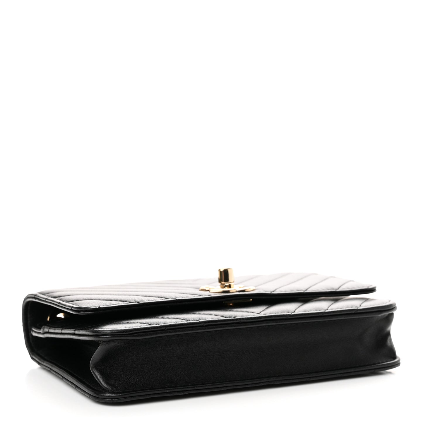 Lambskin Chevron Quilted Trendy CC Wallet On Chain WOC Black