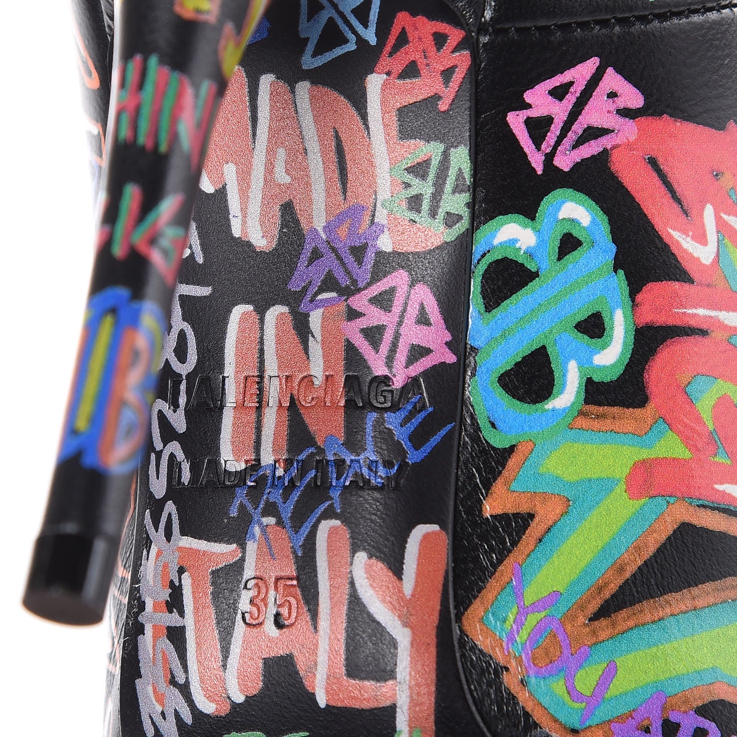 Balenciaga Chevre Classic Graffiti Knife Pointed 110mm Pumps 35 Black Multicolor 6 of 8