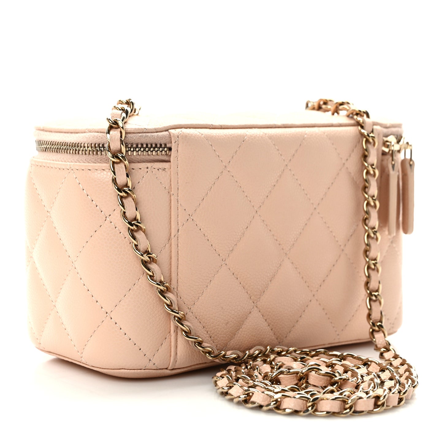Caviar Quilted Small Vanity Case With Chain Light Beige