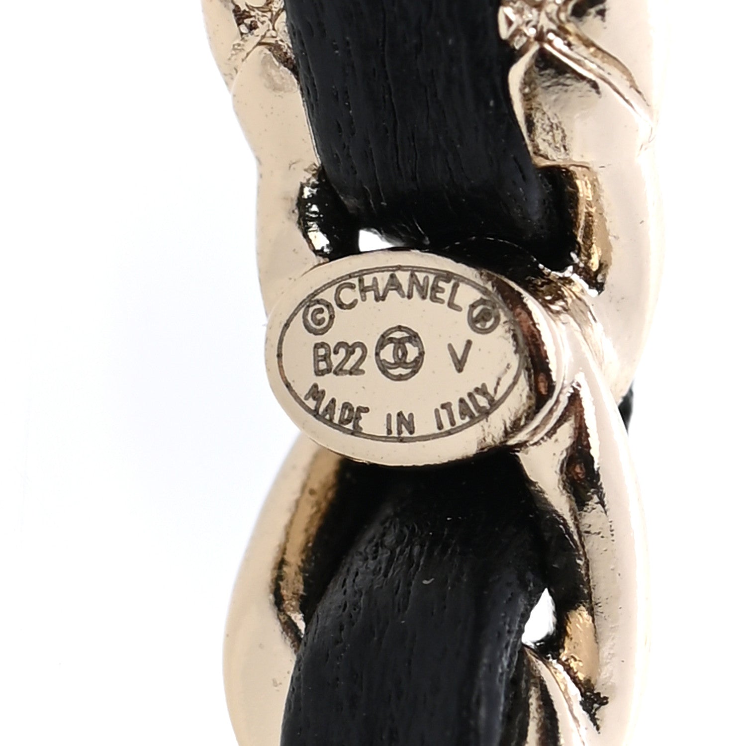 Chanel Metal Lambskin Quilted CC Turnlock Chain Hoop Earrings Gold Black 4 of 5