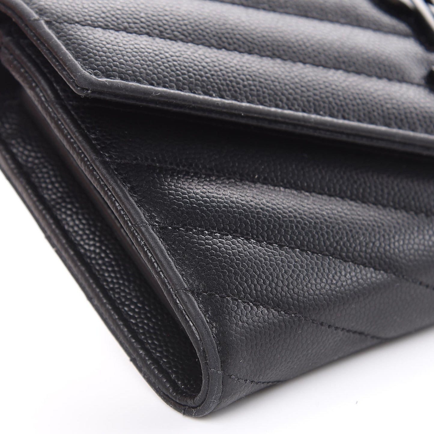 Grain De Poudre Matelasse Chevron Monogram Flap Wallet Black