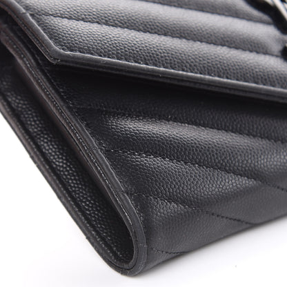 Saint Laurent Grain De Poudre Matelasse Chevron Monogram Flap Wallet Black 7 of 13