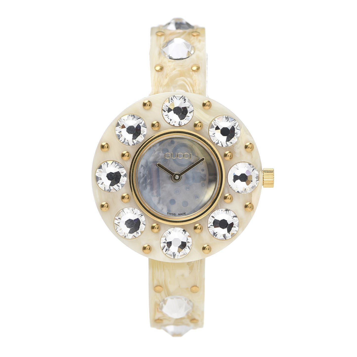 Stainless Steel Plexiglass Mother of Pearl 35mm Vintage Web Crystal Quartz Watch