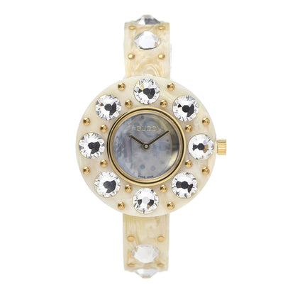 Gucci Stainless Steel Plexiglass Mother of Pearl 35mm Vintage Web Crystal Quartz Watch 1 of 7