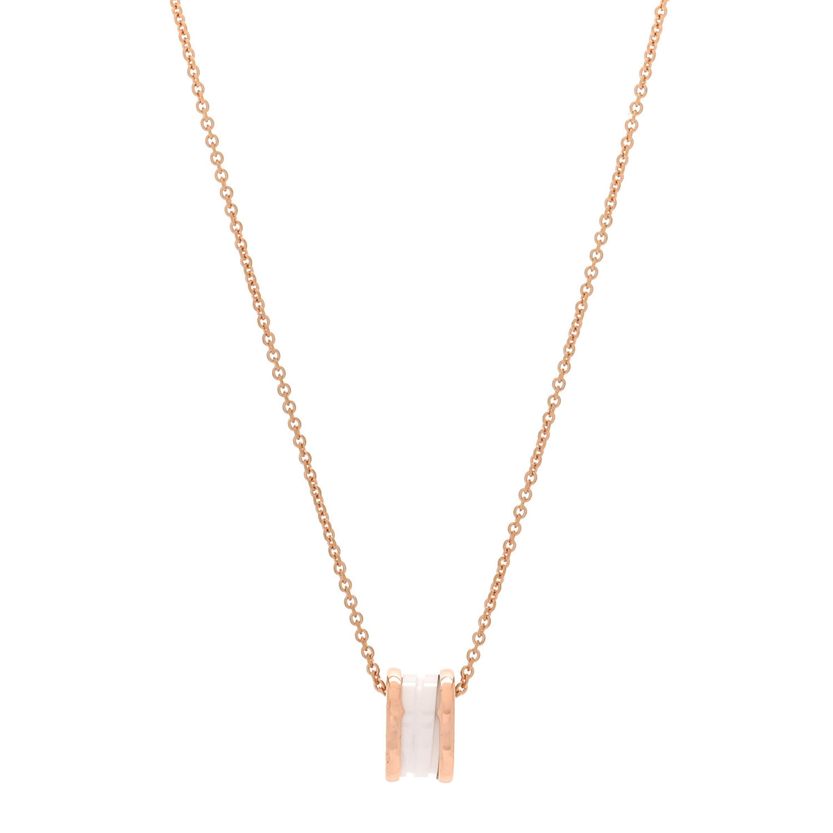 Bulgari 18K Rose Gold White Ceramic B.Zero1 Pendant Necklace 1 of 6