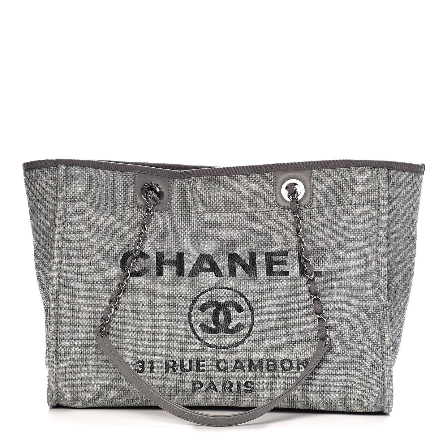 Woven Straw Raffia Small Deauville Tote Grey
