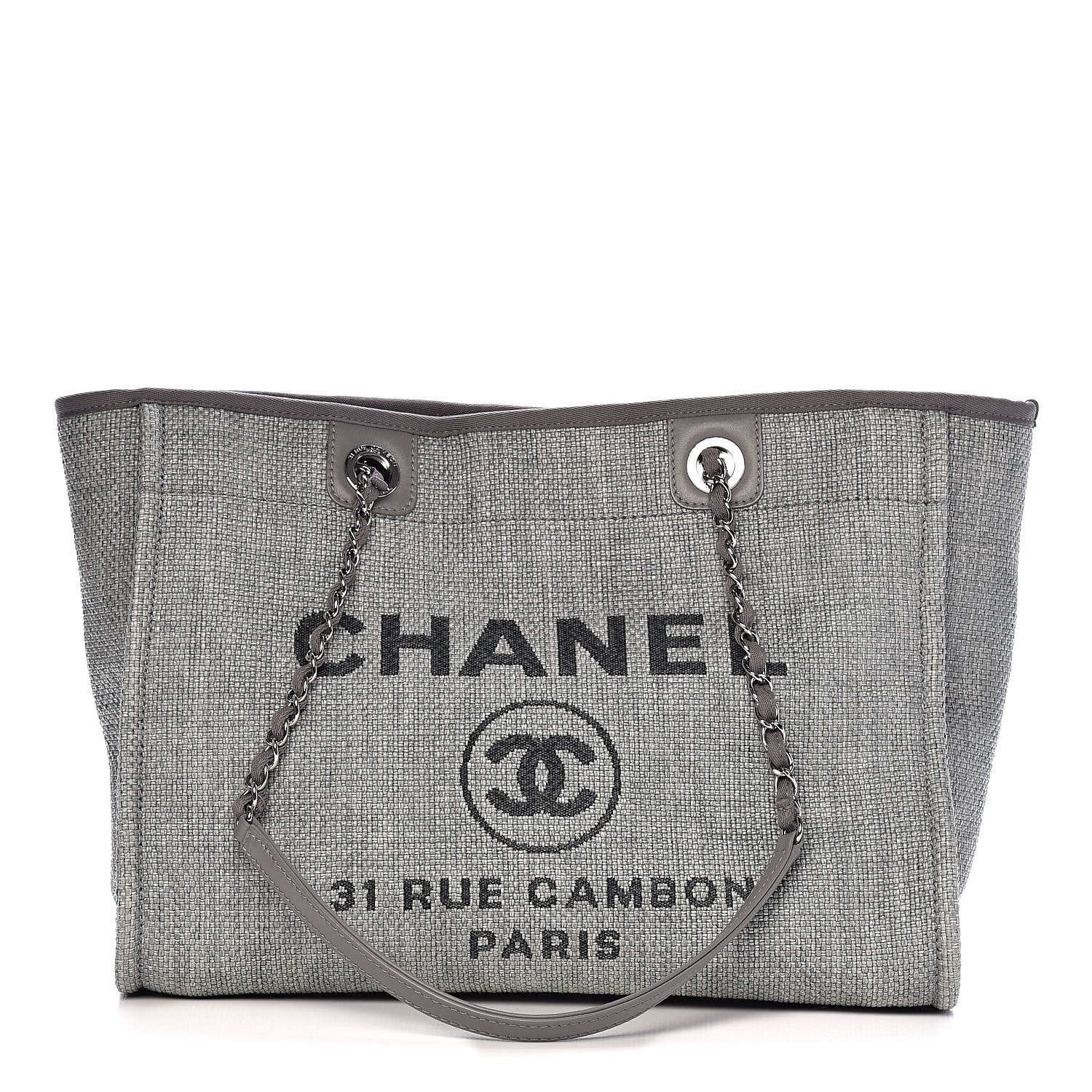 Chanel Woven Straw Raffia Small Deauville Tote Grey 1 of 10