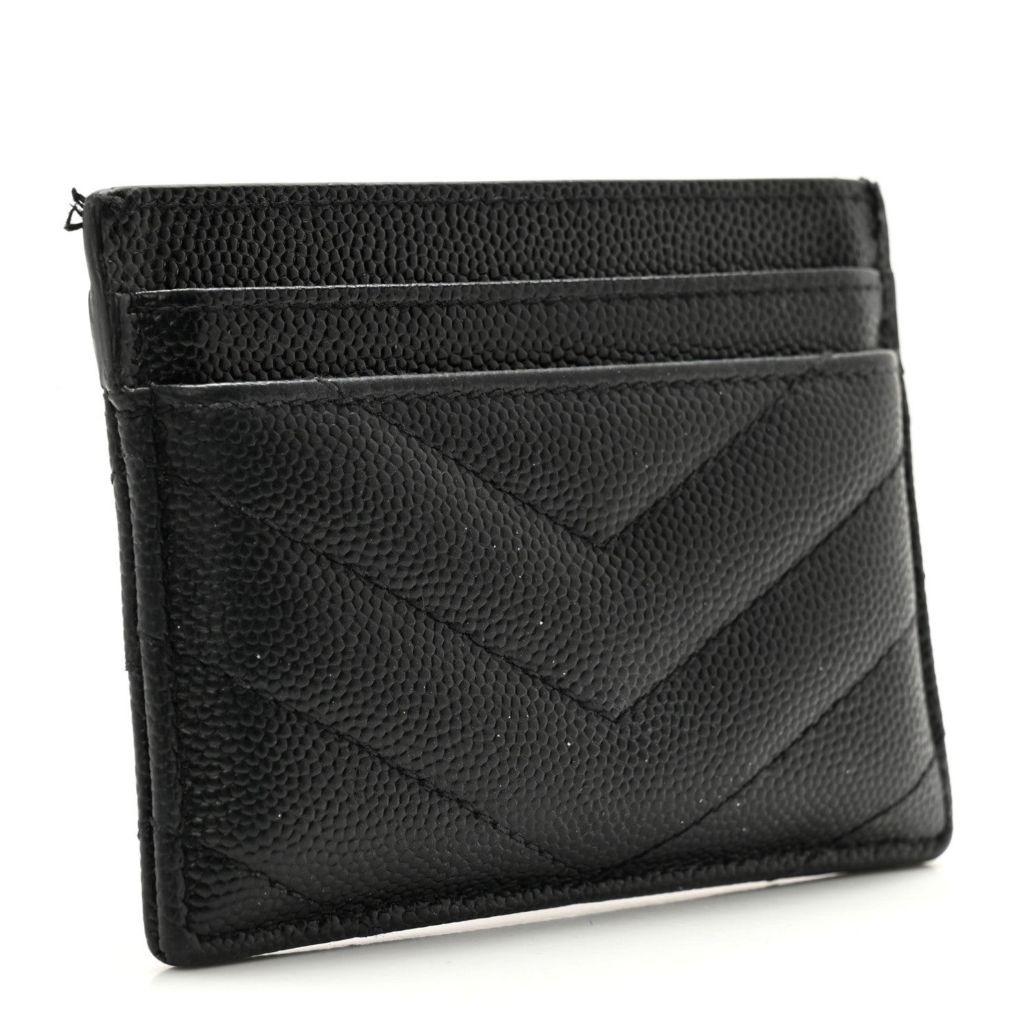 Saint Laurent Grain De Poudre Matelasse Chevron Monogram Credit Card Case Black 3 of 9