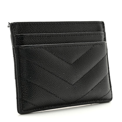 Saint Laurent Grain De Poudre Matelasse Chevron Monogram Credit Card Case Black 3 of 9