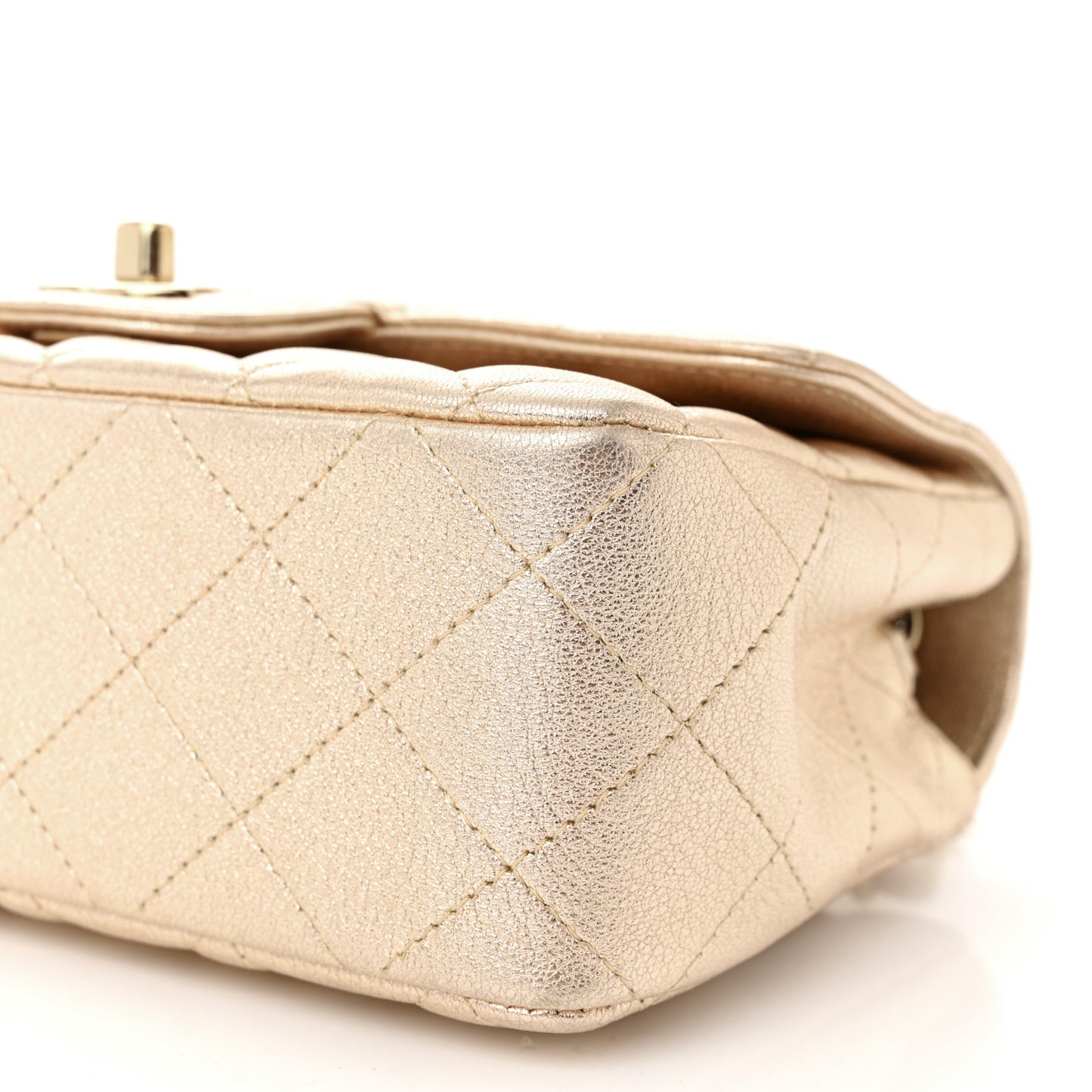 Metallic Lambskin Quilted Mini Rectangular Flap Gold