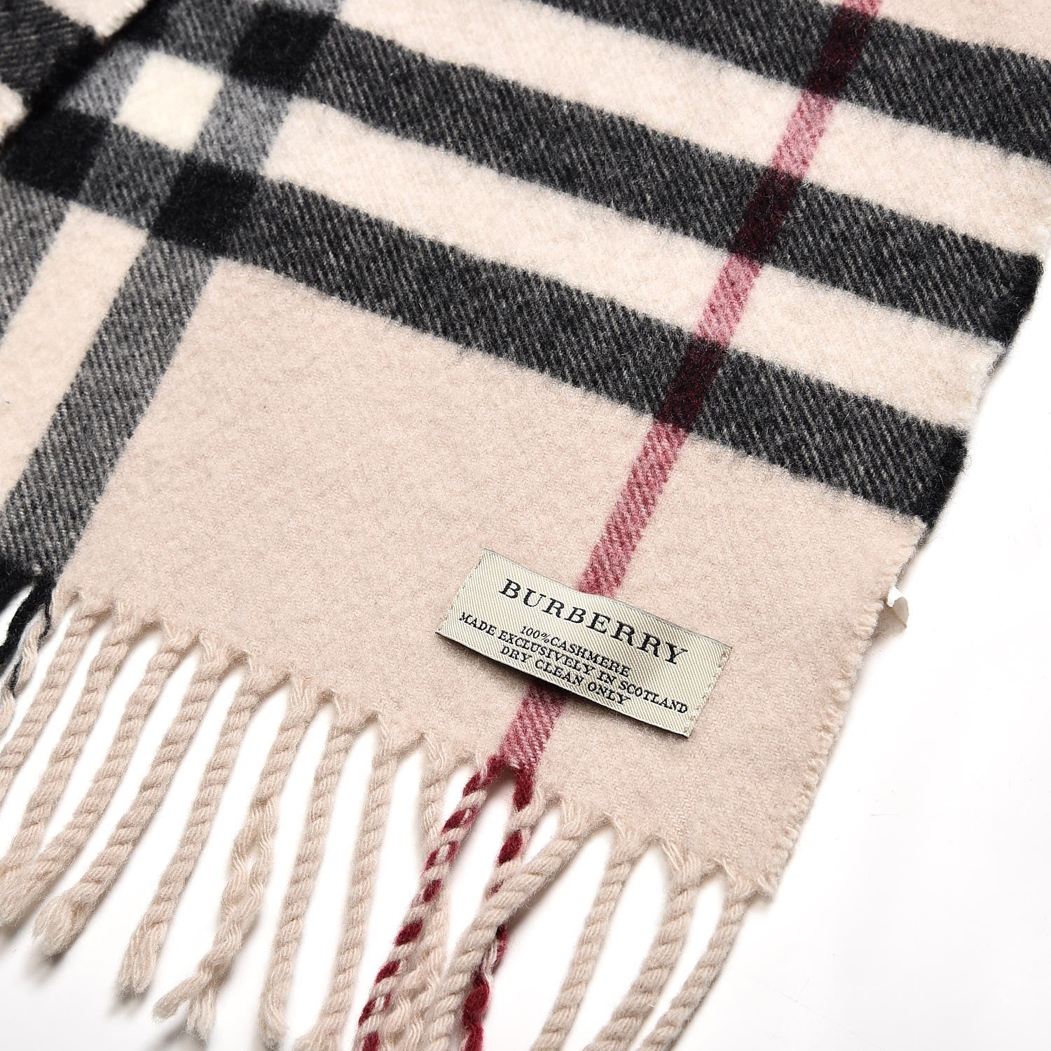 Burberry Cashmere Giant Check Fringe Scarf Stone 4 of 4