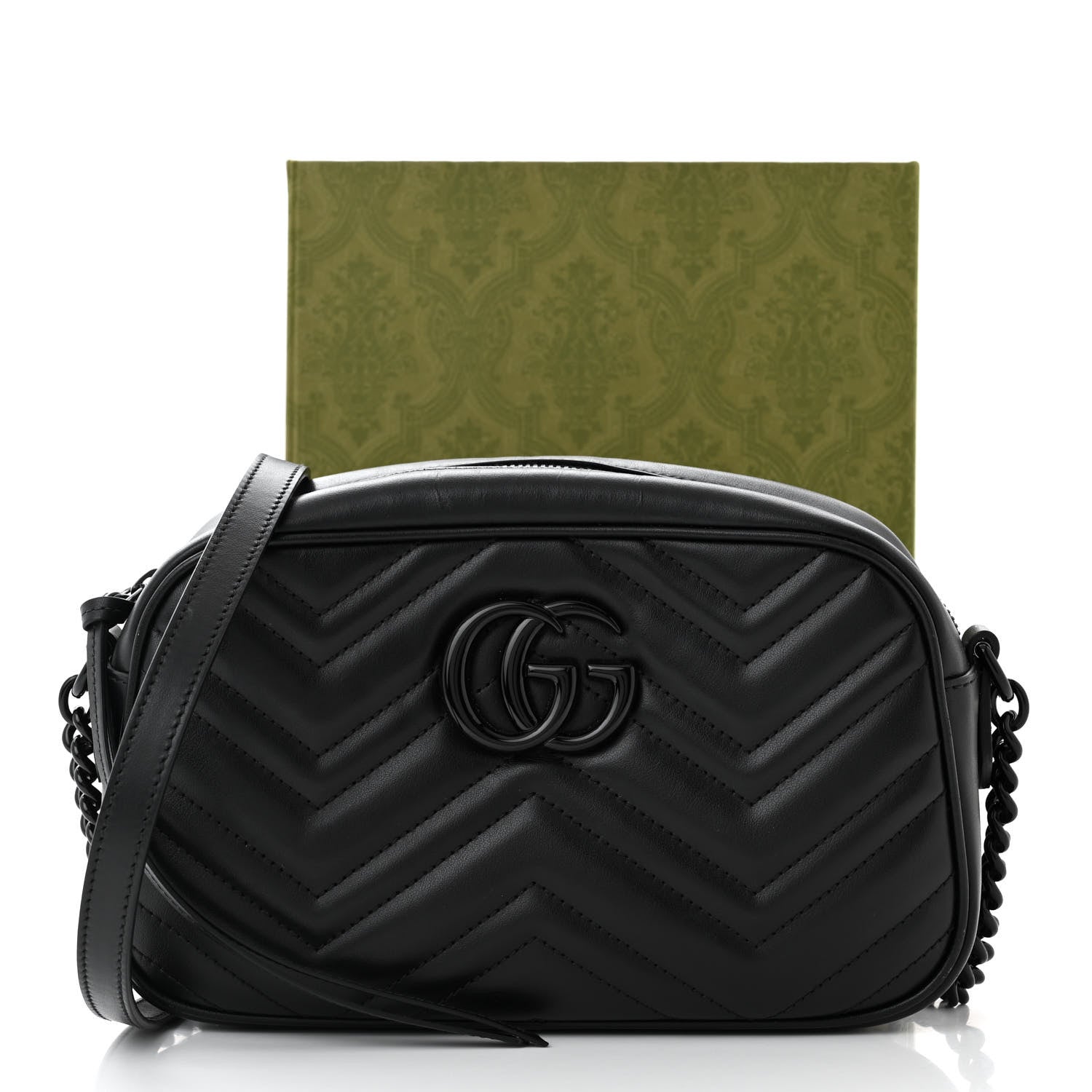 Gucci Calfskin Matelasse Monochrome Small GG Marmont Chain Shoulder Bag Black 11 of 11