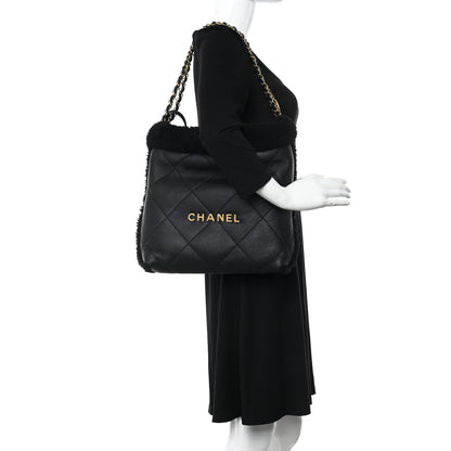 Chanel Shearling Aged Lambskin Quilted Small Chanel 22 Black 2 of 13