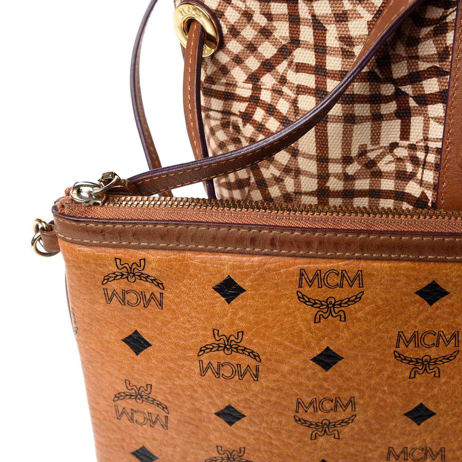 MCM Visetos Medium Liz Reversible Shopper Tote Cognac 34 of 39