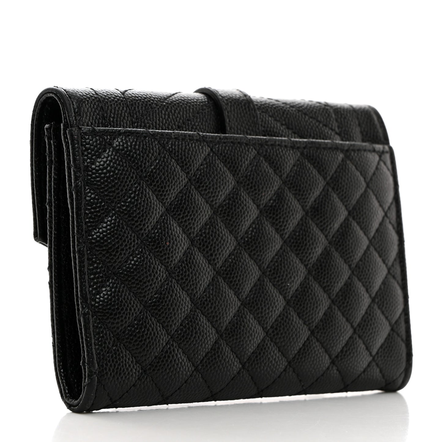 Grain De Poudre Textured Mixed Matelasse Triquilt Small Monogram Envelope Wallet Black