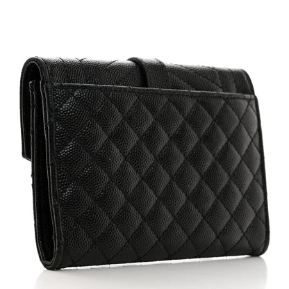 Saint Laurent Grain De Poudre Textured Mixed Matelasse Triquilt Small Monogram Envelope Wallet Black 3 of 6
