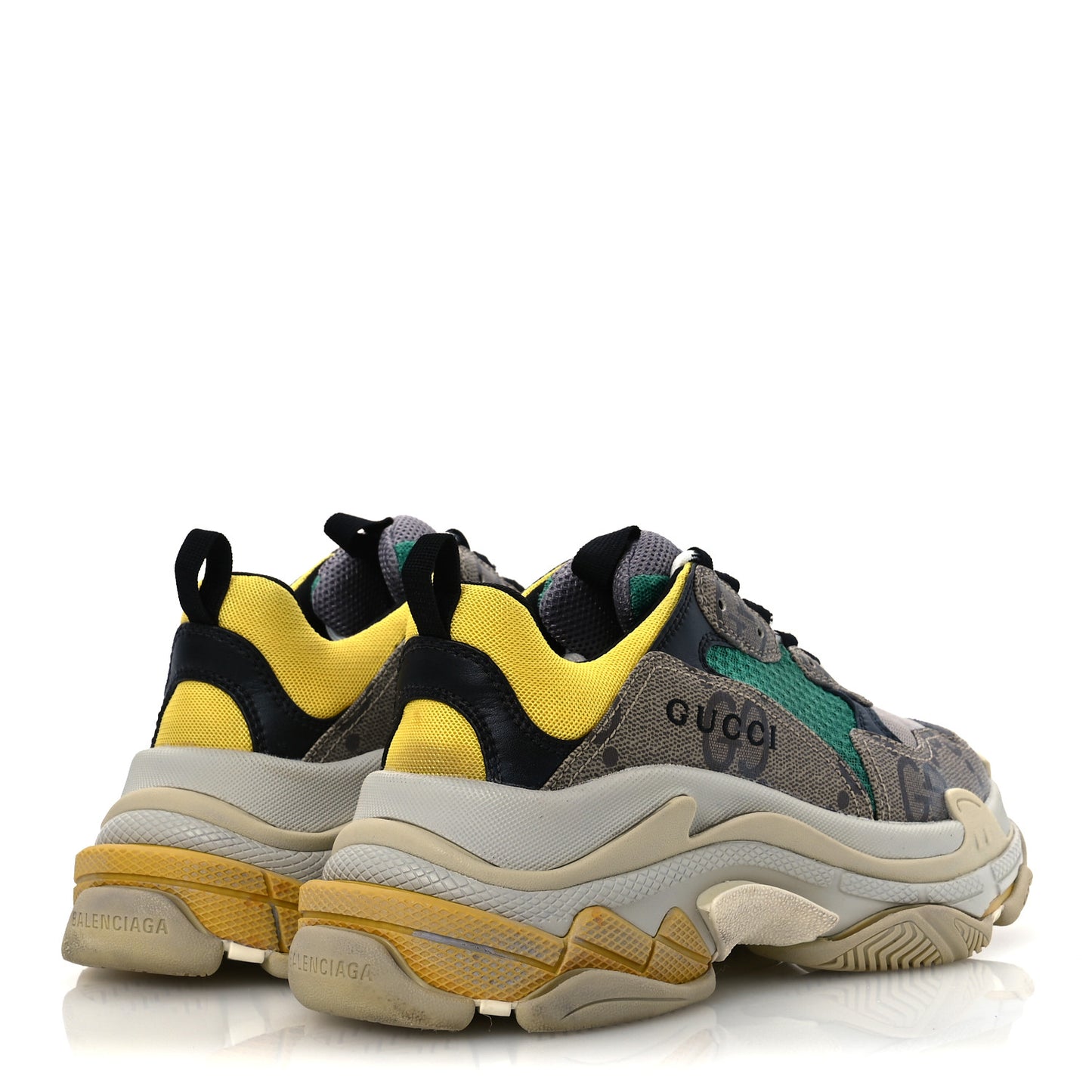 X GUCCI Maxi GG Supreme Monogram Womens Triple S Sneakers 39 Beige Ebony Black Green