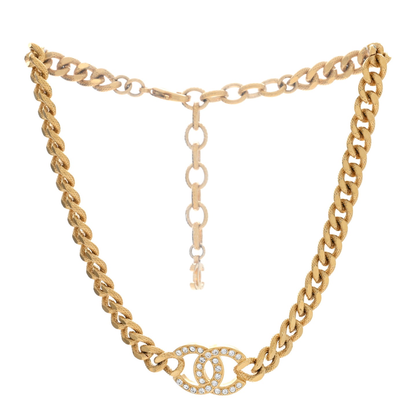 Crystal Chain Link CC Choker Necklace Gold