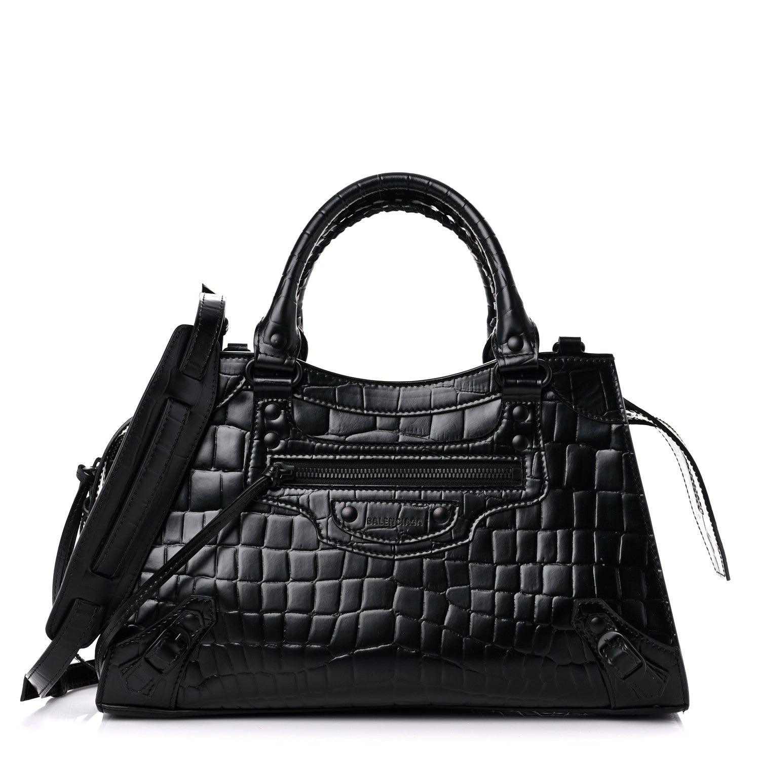 Balenciaga Semi Shiny Calfskin Crocodile Embossed Neo Classic Black Hardware S City Black 1 of 13