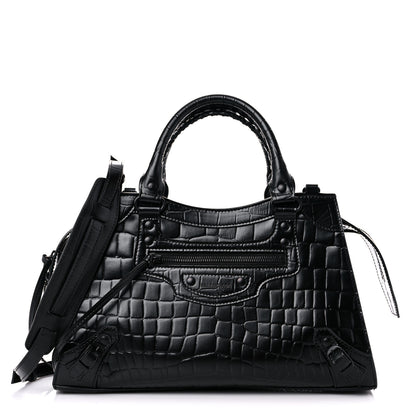 Balenciaga Semi Shiny Calfskin Crocodile Embossed Neo Classic Black Hardware S City Black 1 of 13