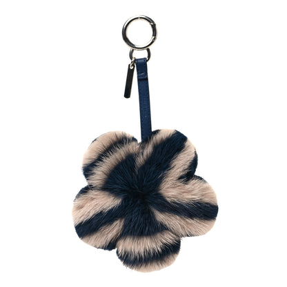 Fendi Mink Fur Vitello Dolce Pequin Flowerland Bag Charm Navy White 2 of 5