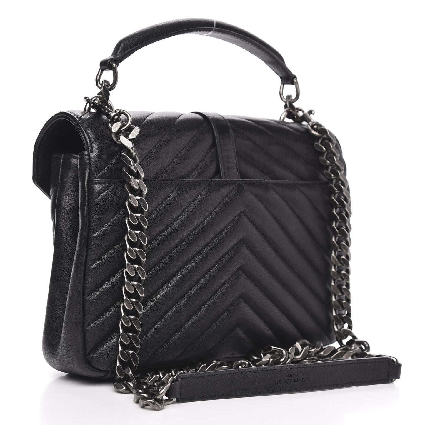 Sheepskin Matelasse Chevron Monogram Medium College Bag Black