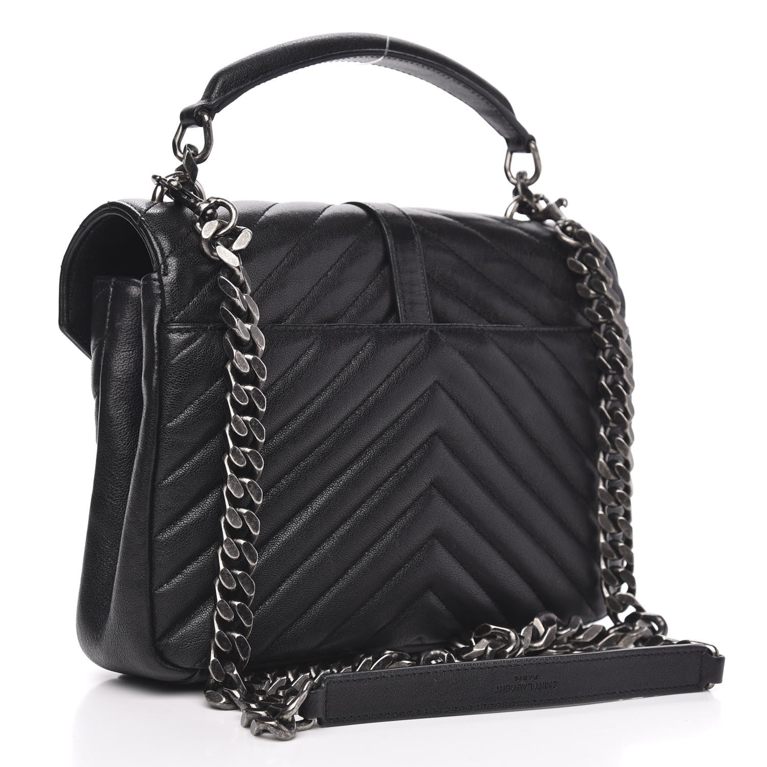 Saint Laurent Sheepskin Matelasse Chevron Monogram Medium College Bag Black 3 of 12