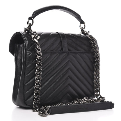 Saint Laurent Sheepskin Matelasse Chevron Monogram Medium College Bag Black 3 of 12