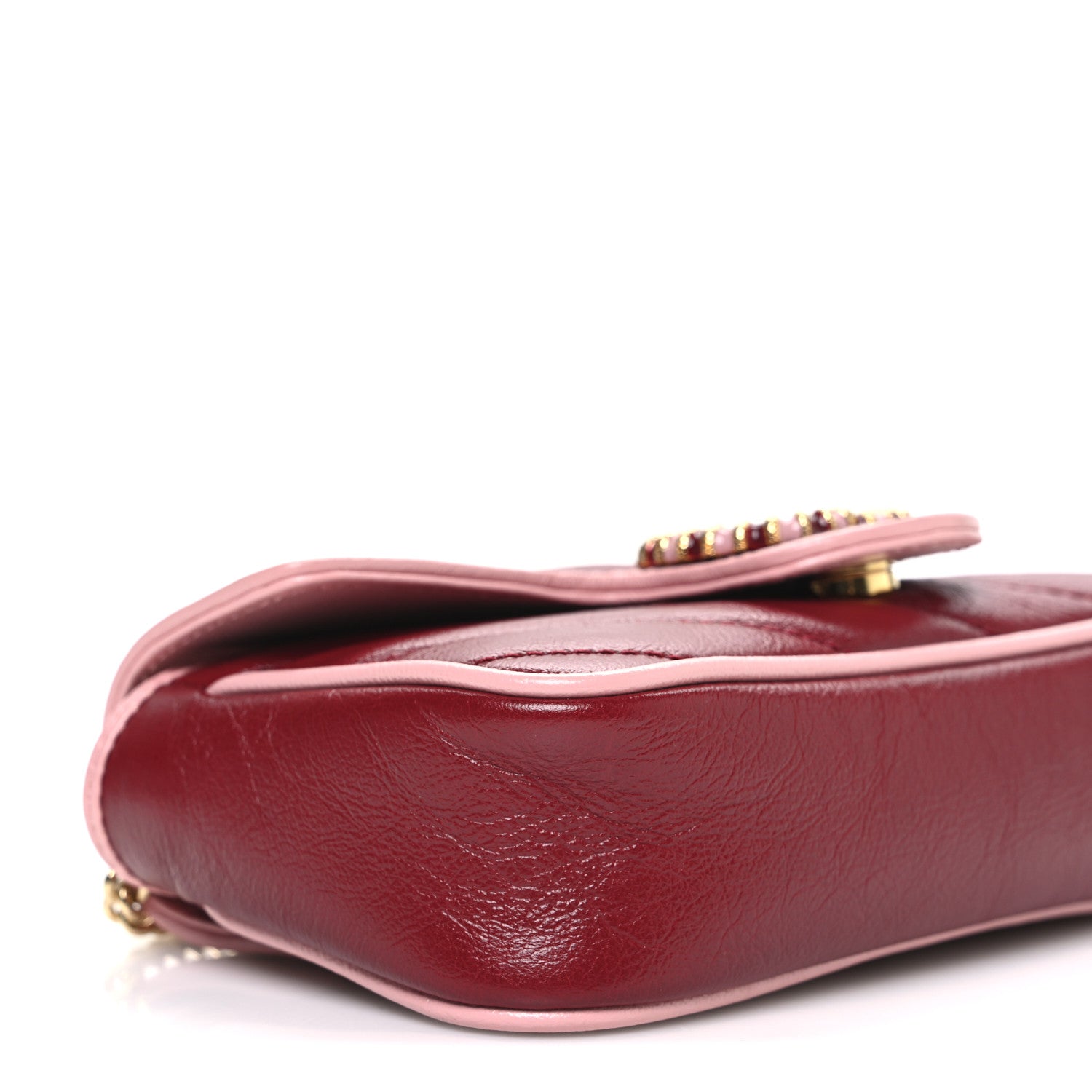 Gucci Azalea Calfskin Enamel Matelasse Diagonal Super Mini Torchon GG Marmont Shoulder Bag New Cherry Red Wild Rose 9 of 12