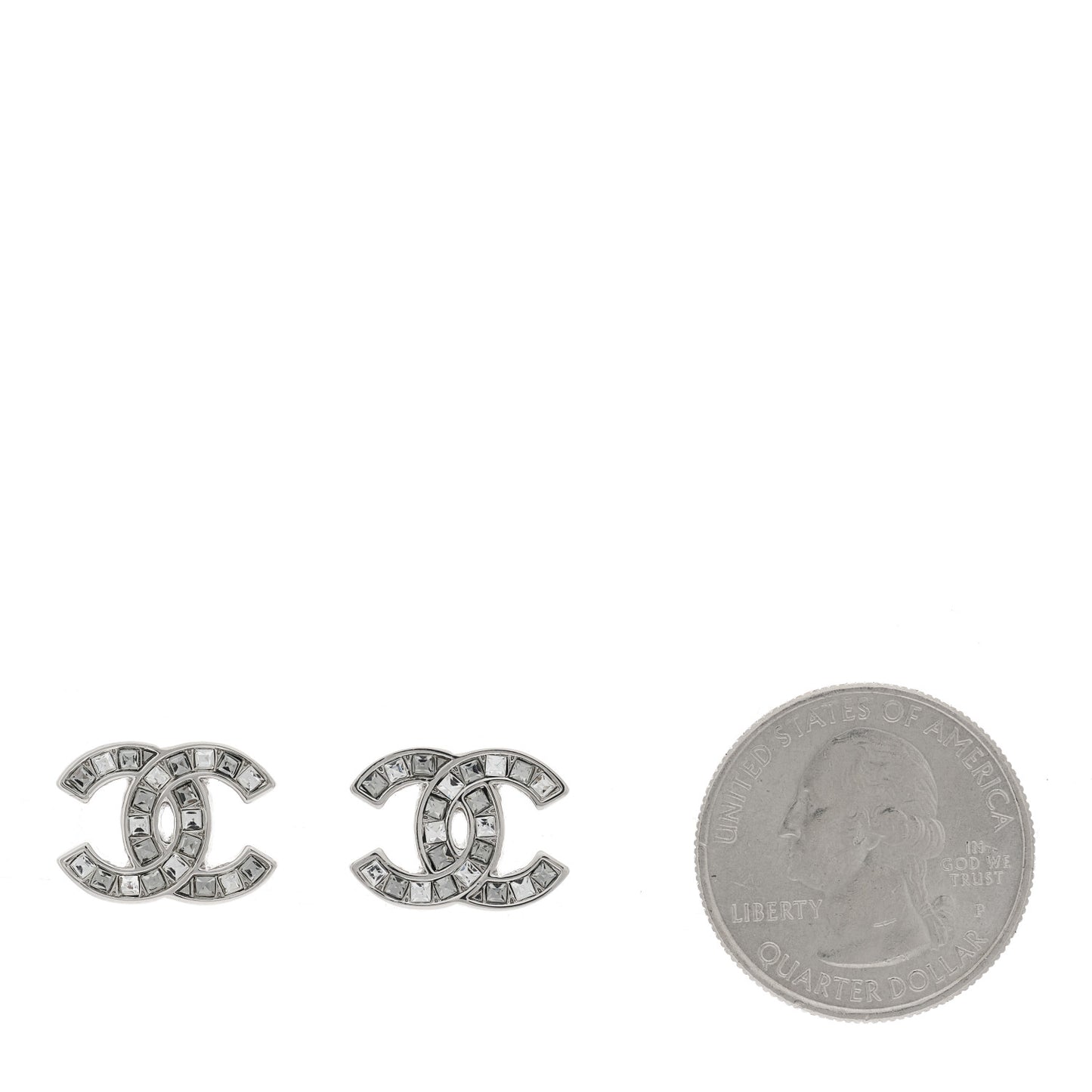 Baguette Crystal CC Earrings Silver Grey