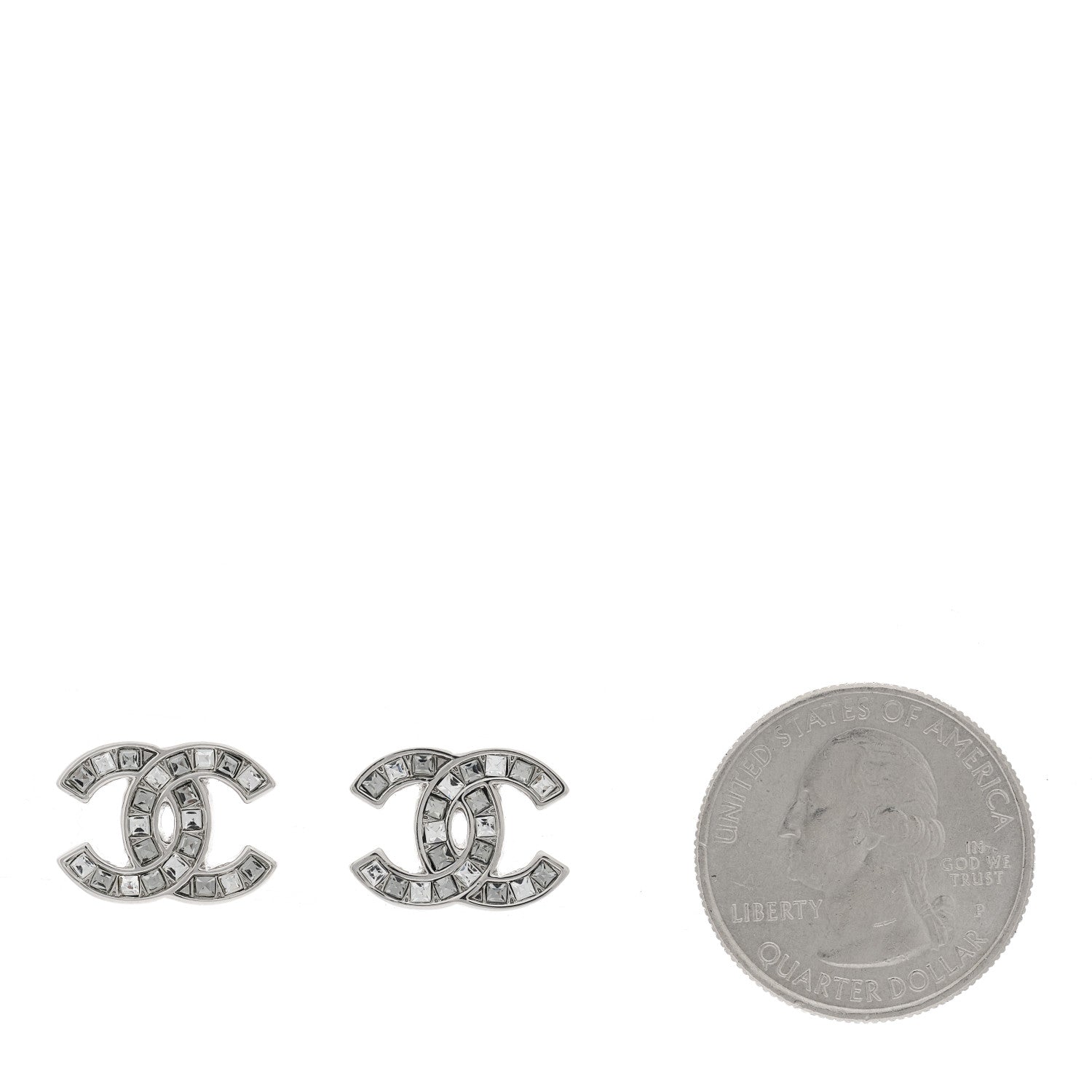 Chanel Baguette Crystal CC Earrings Silver Grey 2 of 5