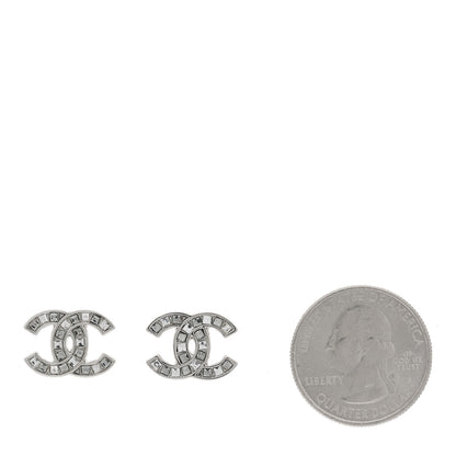 Chanel Baguette Crystal CC Earrings Silver Grey 2 of 5