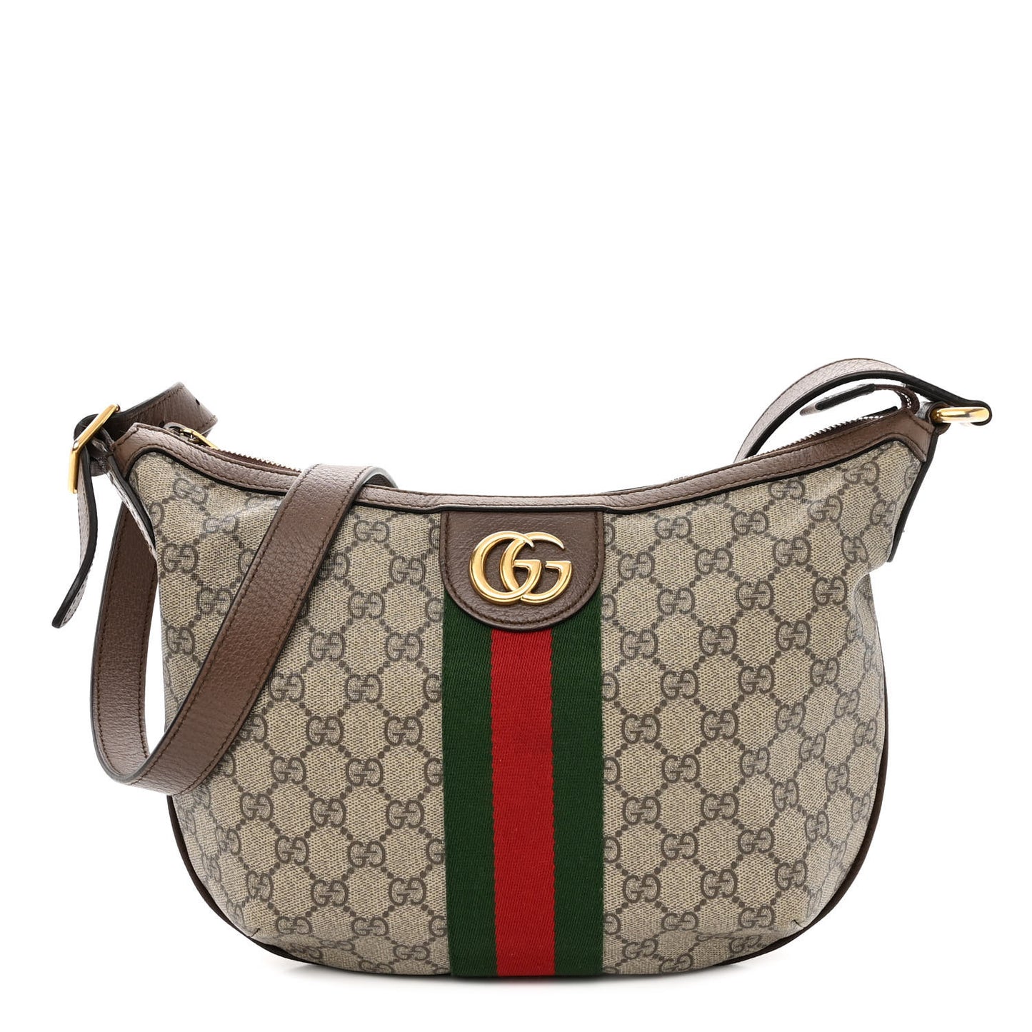 GG Supreme Monogram Web Small Ophidia Half Moon Hobo Brown