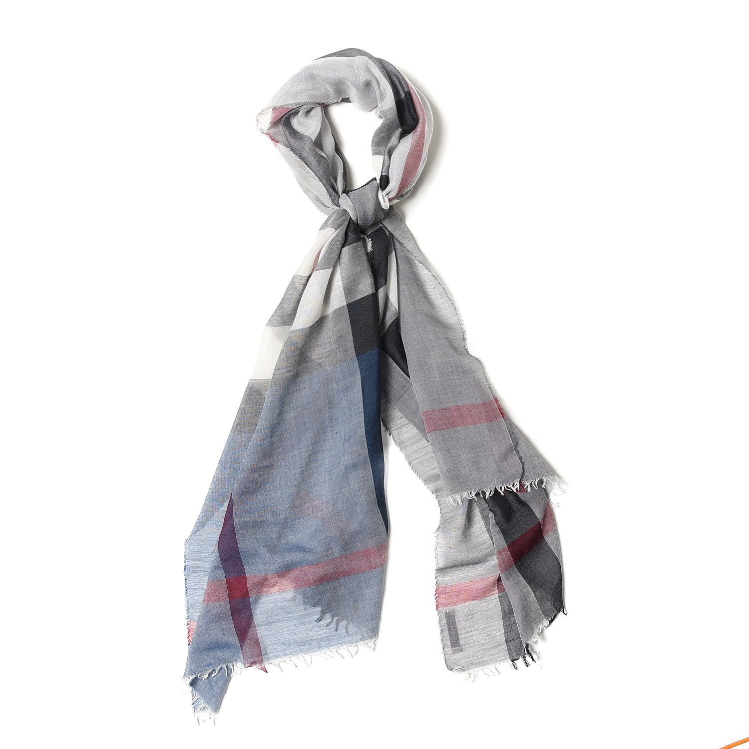 Burberry Cotton Silk Wool Half Mega Check Scarf Pale Indigo 1 of 4