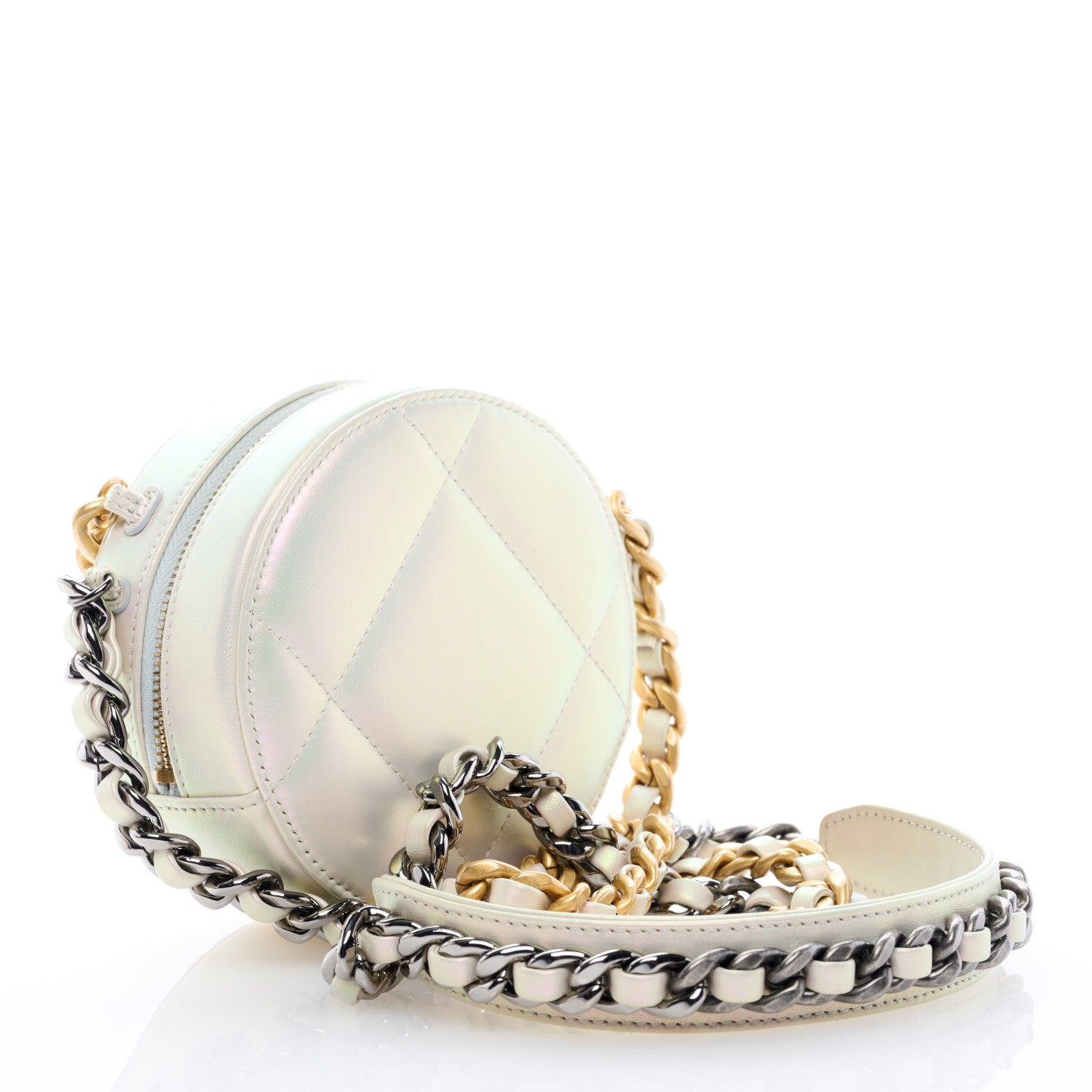 Chanel Iridescent Lambskin Quilted Chanel 19 Round Clutch With Chain Ivory 2 of 7