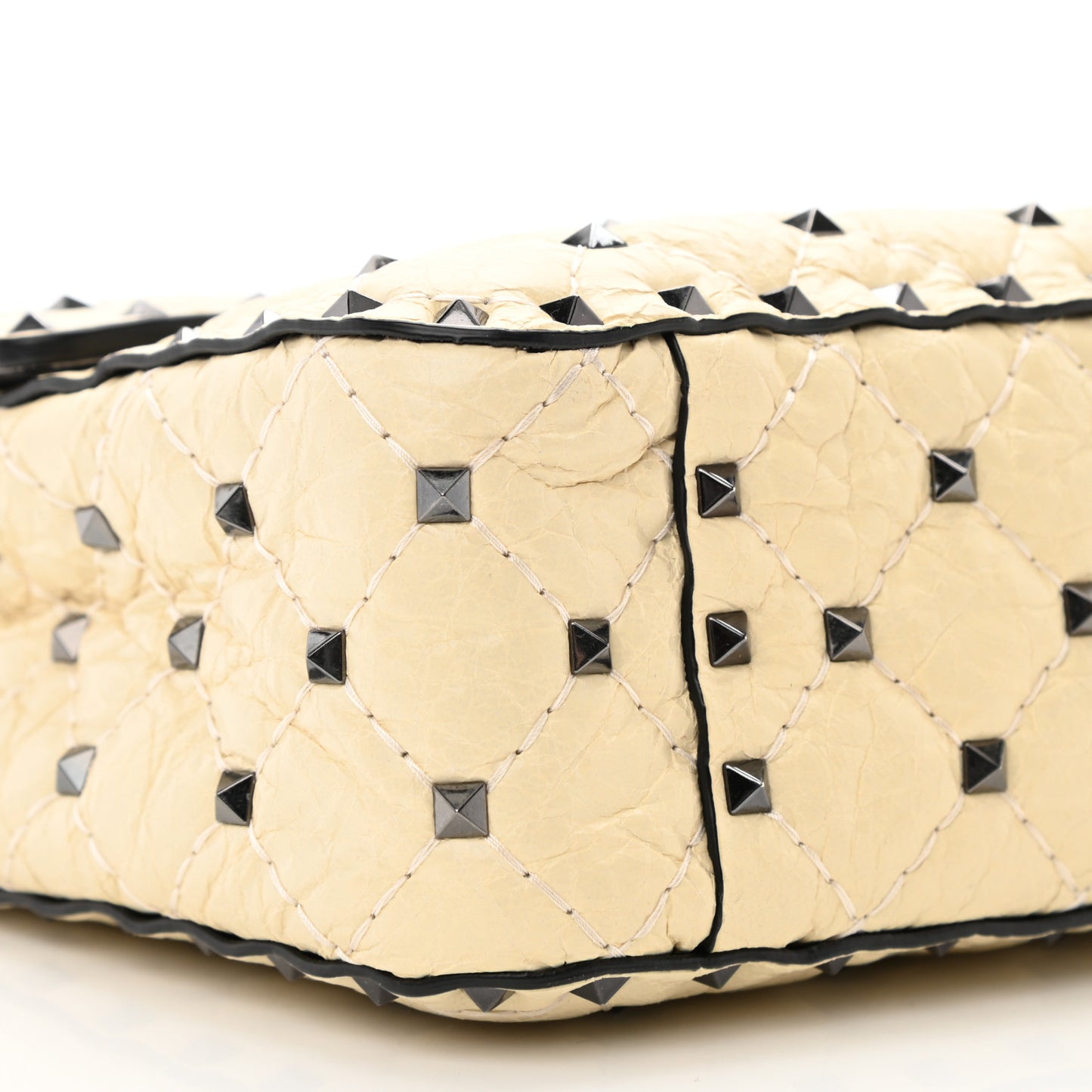 Craquele Nappa Medium Rockstud Spike Shoulder Bag Light Ivory