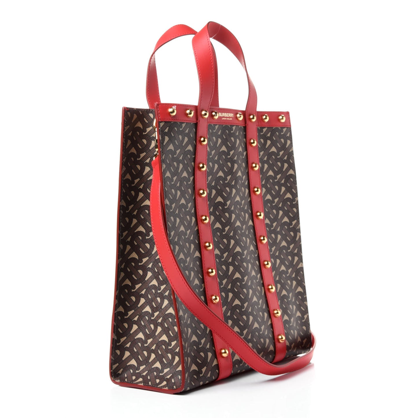 E-Canvas Monogram Studded Medium Portrait Tote Bag Red