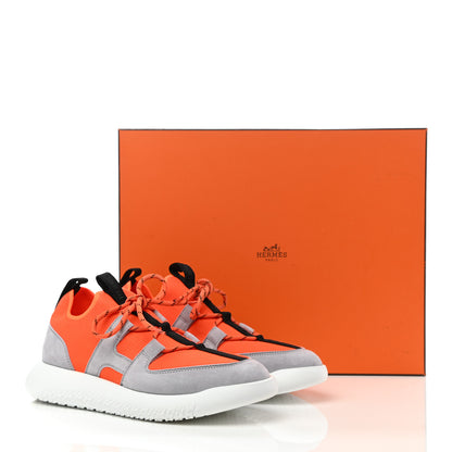 Hermes Technical Canvas Suede Goatskin Womens Duel Sneakers 37 Orange Multicolor 9 of 9