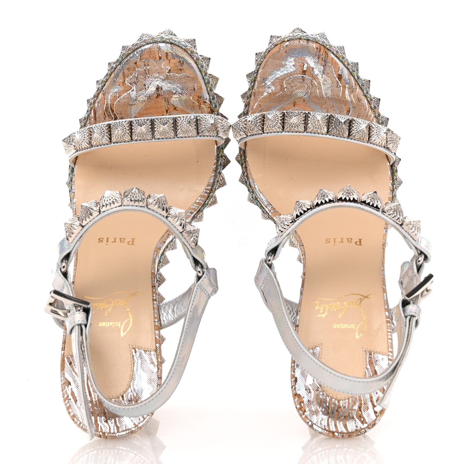 Christian Louboutin Liege Laser Wavy Pira Ryad 110 Wedge Sandals 37 Silver 2 of 10