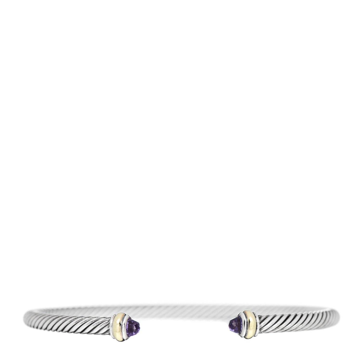 David Yurman Sterling Silver 14K Yellow Gold Amethyst 4mm Cable Classics Bracelet 1 of 4